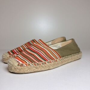 SAM EDELMAN Espadrille Flats Khaki Green Orange Raffia & Rubber Soles Size 5.5